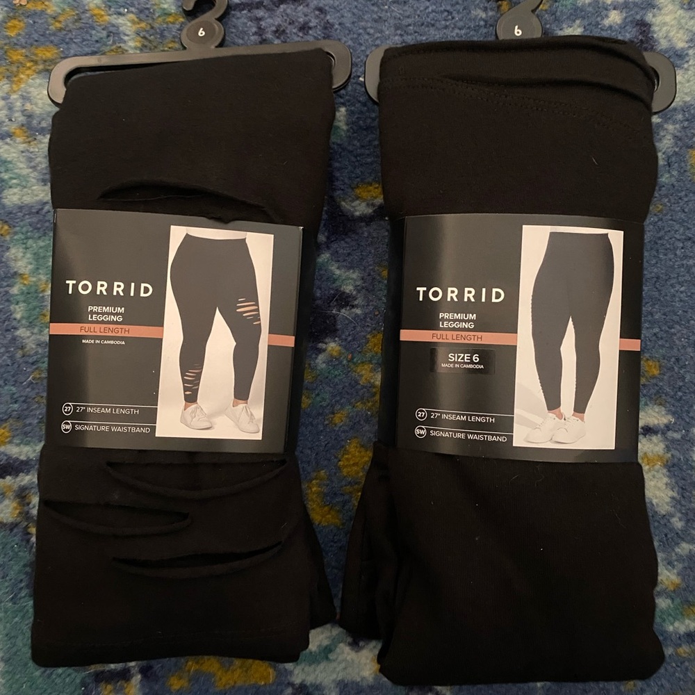 2 pair Torrid sz 6 6x black leggings with details NEW